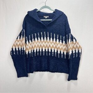 J.CREW Johnny Collar Fair Isle Sweater Boucle Yarn Size M Navy
